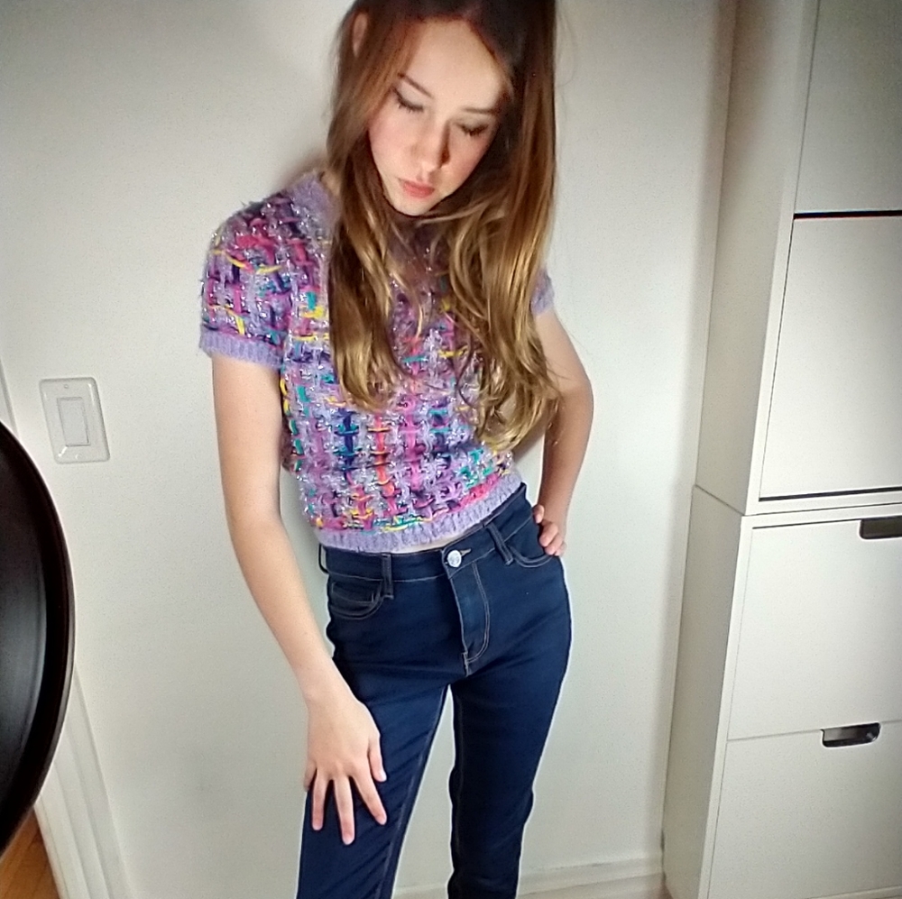 Alice and Olivia Cropped Metallic Knitted Sweater